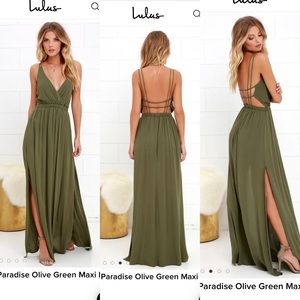Lulus Lost in Paradise Olive Green green Maxi NWT